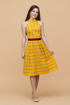 Платье без рукавов миди из текстиля с расклешенной юбкой Domna 414(164) желтый - фото 2