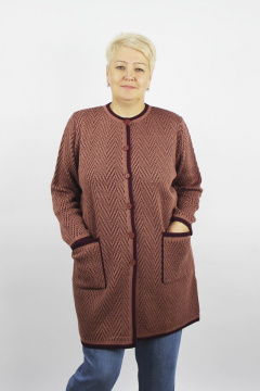 Жакет из трикотажа с карманами, коричневый, демисезон Полесье С2560-22 2С8747-Д43 158,164 брусника - фото 1