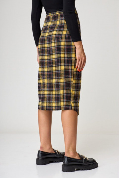 Деловая теплая юбка из текстиля с асимметричным дизайном Anelli 1310 горчица+клетка - фото 4