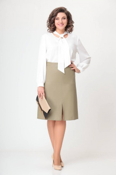 Юбка из экокожи с разрезом и притачным поясом, демисезонная Swallow 579 оливковый - фото 1