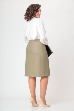 Юбка из экокожи с разрезом и притачным поясом, демисезонная Swallow 579 оливковый - фото 5
