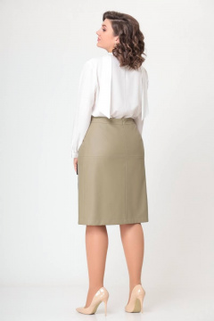 Юбка из экокожи с разрезом и притачным поясом, демисезонная Swallow 579 оливковый - фото 4