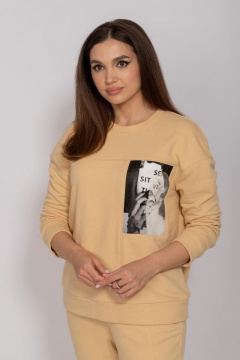 Жёлтый демисезонный джемпер с подрезами и печатью Mislana 821 желтый - фото 1