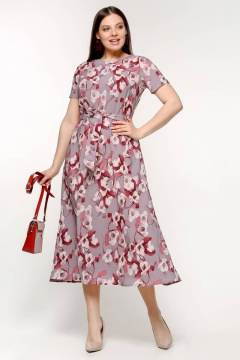 Платье свободного силуэта из стрейч-шифона с поясом и складками La rouge 5401 орхидея-(цветы) - фото 2