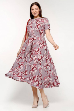 Платье свободного силуэта из стрейч-шифона с поясом и складками La rouge 5401 орхидея-(цветы) - фото 1