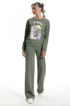 Джемпер из трикотажа с поясом и дизайном из хлопка Golden Valley 2316 зеленый - фото 2