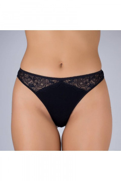 Трусы-стринги из эластичного хлопка с кружевной отделкой Verally 116-5 черный - фото 1