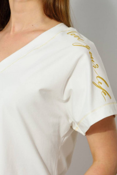 Летний прямой джемпер из хлопка с вырезом и пуловером Femme & Devur 30114 1.2BF(170) - фото 4