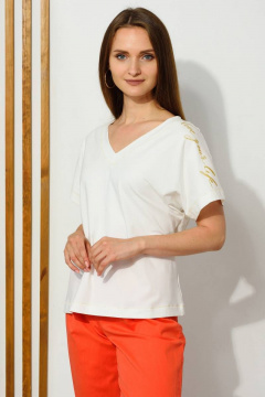 Летний прямой джемпер из хлопка с вырезом и пуловером Femme & Devur 30114 1.2BF(170) - фото 1