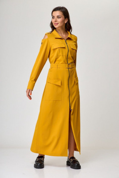 Милитари платье на молнии с карманами и поясом Anelli 1236 оранж - фото 1