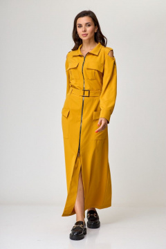 Милитари платье на молнии с карманами и поясом Anelli 1236 оранж - фото 2