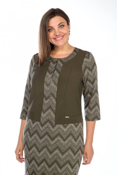 Платье полупрямое из трикотажа с имитацией жилета и разрезом Lady Style Classic 1677 хаки_с_серым - фото 3