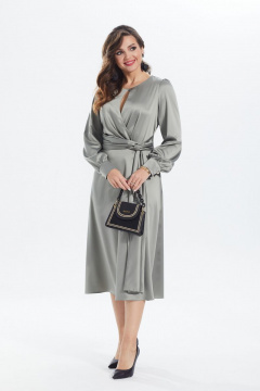 На каждый день и нарядное платье с ажурными вставками MALI 422-084 олива - фото 5