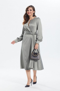 На каждый день и нарядное платье с ажурными вставками MALI 422-084 олива - фото 2