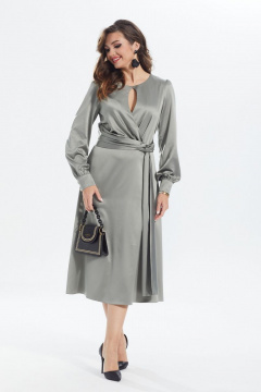 На каждый день и нарядное платье с ажурными вставками MALI 422-084 олива - фото 1