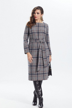 Платье прямое демисезонное с нагрудными вытачками и поясом MALI 422-102 красная_клетка - фото 1