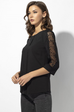 Блуза из текстиля с воротом и пуговицей на спинке VIZAVI 680 черный - фото 1