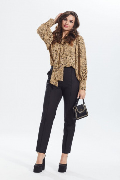 Демисезонная желтая блуза с воротником-галстуком и сборкой MALI 621-074 горчица - фото 2