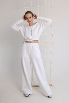 Трендовые широкие брюки из текстиля с карманами и лампасами AMORI 5165 молоко - фото 5