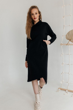 Платье трикотажное асимметричное с низом AMORI 9610 черный - фото 1