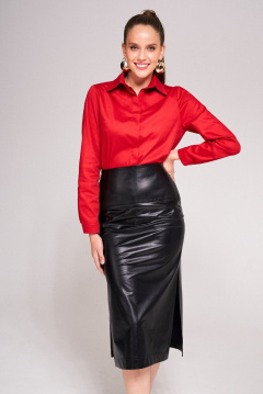 Юбка миди из экокожи с разрезами и кокетками KaVaRi 2002.1 черный - фото 1