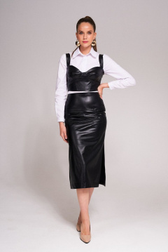 Юбка миди из экокожи с разрезами и кокетками KaVaRi 2002.1 черный - фото 4
