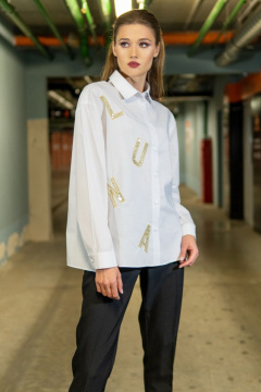 Белая рубашка из хлопка, с аппликацией из пайеток Luna 063 белый - фото 1
