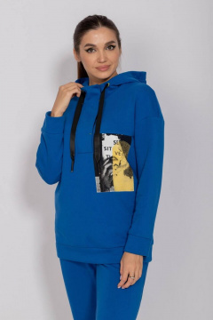 Демисезонный джемпер с капюшоном и подрезами Mislana 816 синий - фото 1