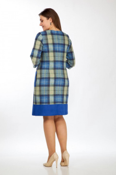 Платье полуприлегающего силуэта с нагрудными и талиевыми вытачками Lady Style Classic 960/1 синий_с_салатовым_"клетка" - фото 4