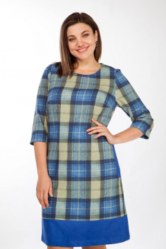Платье полуприлегающего силуэта с нагрудными и талиевыми вытачками Lady Style Classic 960/1 синий_с_салатовым_"клетка" - фото 3
