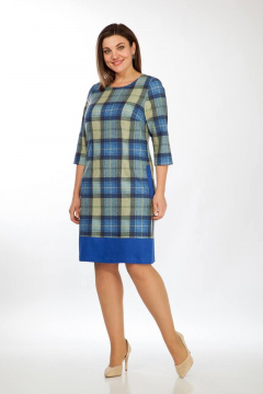 Платье полуприлегающего силуэта с нагрудными и талиевыми вытачками Lady Style Classic 960/1 синий_с_салатовым_"клетка" - фото 1