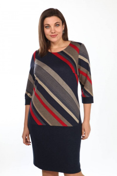 Деловое трикотажное платье с вытачками и молнией Lady Style Classic 988 темно-синий_с_красным_"диагональ" - фото 2