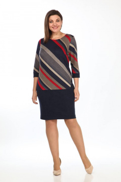 Деловое трикотажное платье с вытачками и молнией Lady Style Classic 988 темно-синий_с_красным_"диагональ" - фото 1