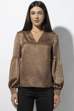Блуза из вискозы с кружевом и полуприлегающим силуэтом VIZAVI 659 коричневый - фото 3