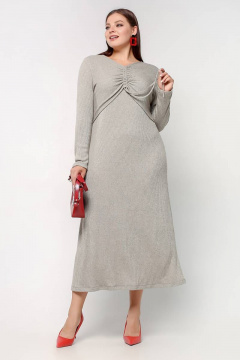 Платье трапециевидное с люрексом и шнурком La rouge 5410 серо-бежевый - фото 1