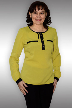 Блуза прямого силуэта с контрастными вставками и пуговицами Таир-Гранд 62193 горчица - фото 1