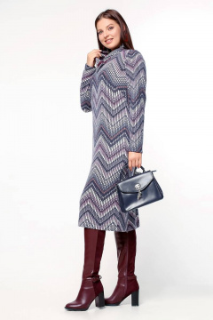 Платье свободное с кожаным воротником и карманами La rouge 5412 зигзаг-(бордо) - фото 2