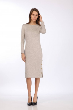 Платье приталенное из трикотажа с пуговицами и разрезами Juliet Style Д234 бежевый - фото 2