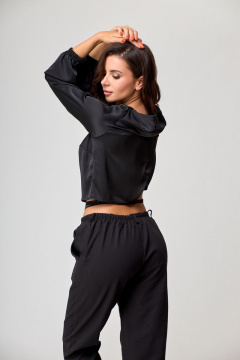 Черная блуза с оборками и декоративными шнурами Anelli 1288.1 лакрица - фото 4