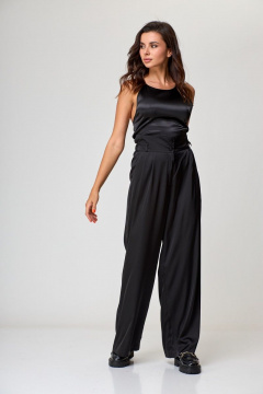 классические брюки с высокой посадкой и защипами из вискозы Anelli 1288.2 лакрица - фото 1