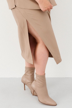 Бежевый кожаный юбка-миди с разрезом и высокой посадкой Ketty К-01350 капучино - фото 5