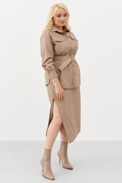 Бежевый кожаный юбка-миди с разрезом и высокой посадкой Ketty К-01350 капучино - фото 2