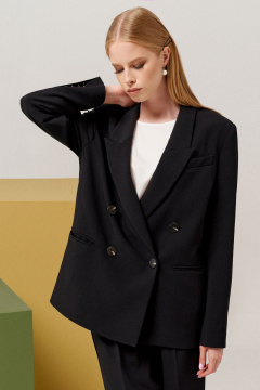 Жакет оверсайз удлиненный из трикотажа для делового стиля Панда 123330w черный - фото 3