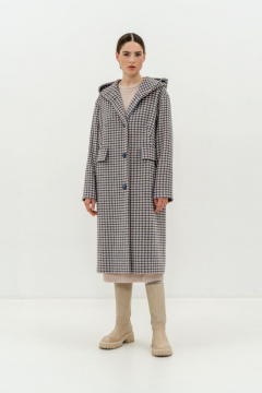 Пальто серое утеплённое из пальтовой ткани и шерсти Elema 6-11083-2-164 клетка - фото 1