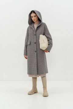 Пальто серое утеплённое из пальтовой ткани и шерсти Elema 6-11083-2-164 клетка - фото 2