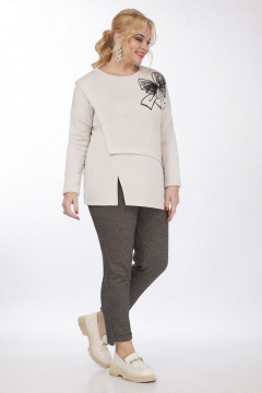 Костюм 2-ка из трикотажа: блузка с разрезом и прямые брюки Matini 1.1463 беж+коричневый - фото 3