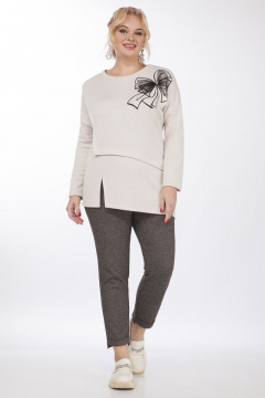 Костюм 2-ка из трикотажа: блузка с разрезом и прямые брюки Matini 1.1463 беж+коричневый - фото 2