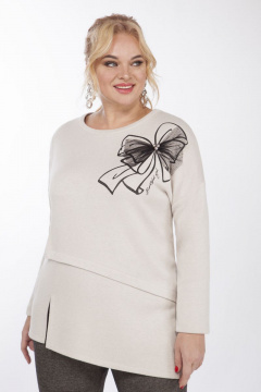 Костюм 2-ка из трикотажа: блузка с разрезом и прямые брюки Matini 1.1463 беж+коричневый - фото 5