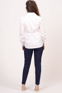 Блузка из хлопка с отложным воротником и поясом для фигуры Domna 526 белый - фото 3