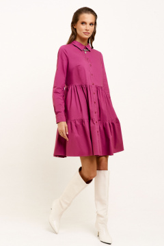 Платье из хлопка с кокеткой и сборками для романтических образов Панда 67687z темно-малиновый - фото 2